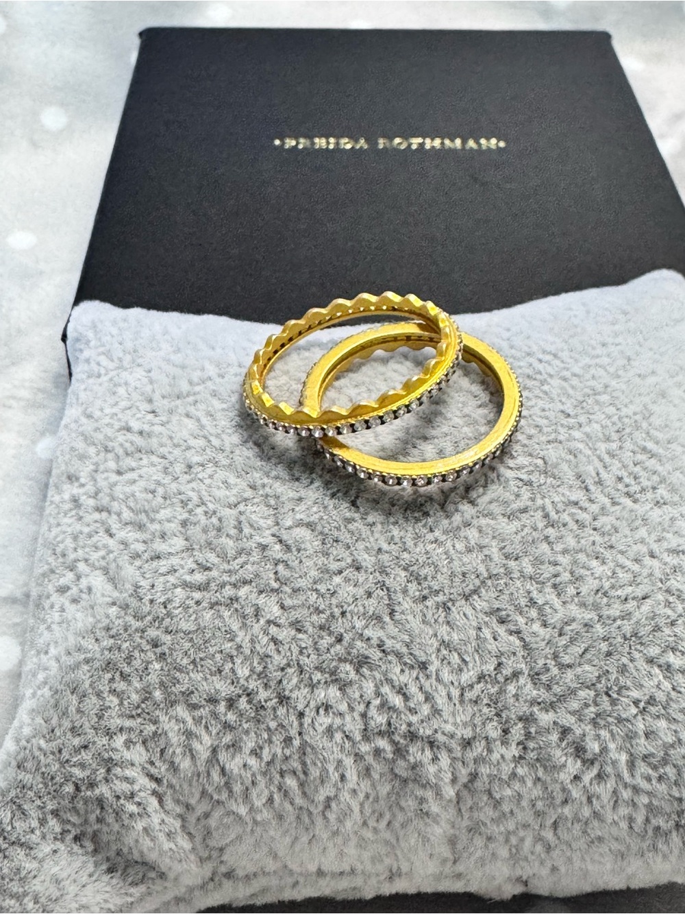 Freida Rothman Matte Gold Crown Crystal Pavé Stackable Band Rings - Picture 2 of 4